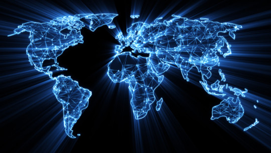 Glowing,Blue,Worldwide,Web,On,World,Map,Concept